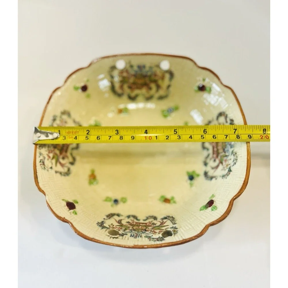 Antique Hotta Yu Shoten Japan Basket Weave Bowl Hand Painted Moriage Dish